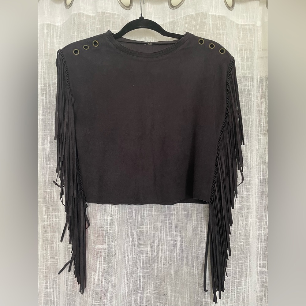 Black suede Fringe Top